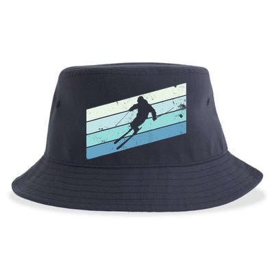 Winter Sports And Snow Skier Retro Snow Skiing Sustainable Bucket Hat