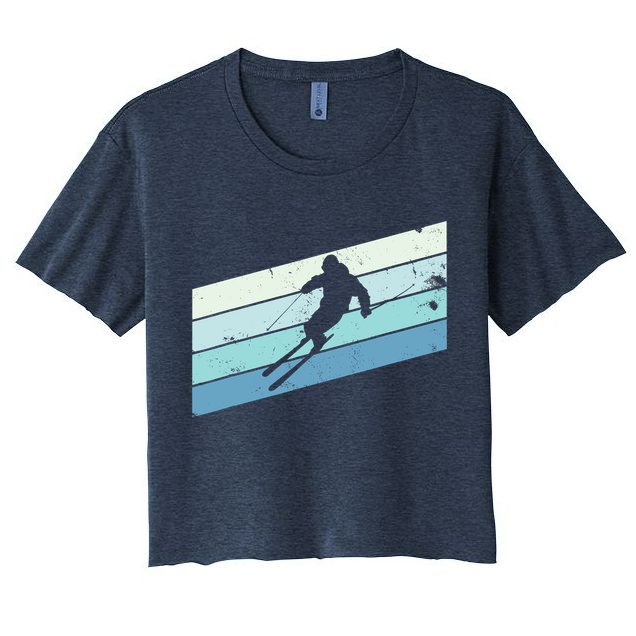 Winter Sports And Snow Skier Retro Snow Skiing Women's Crop Top Tee