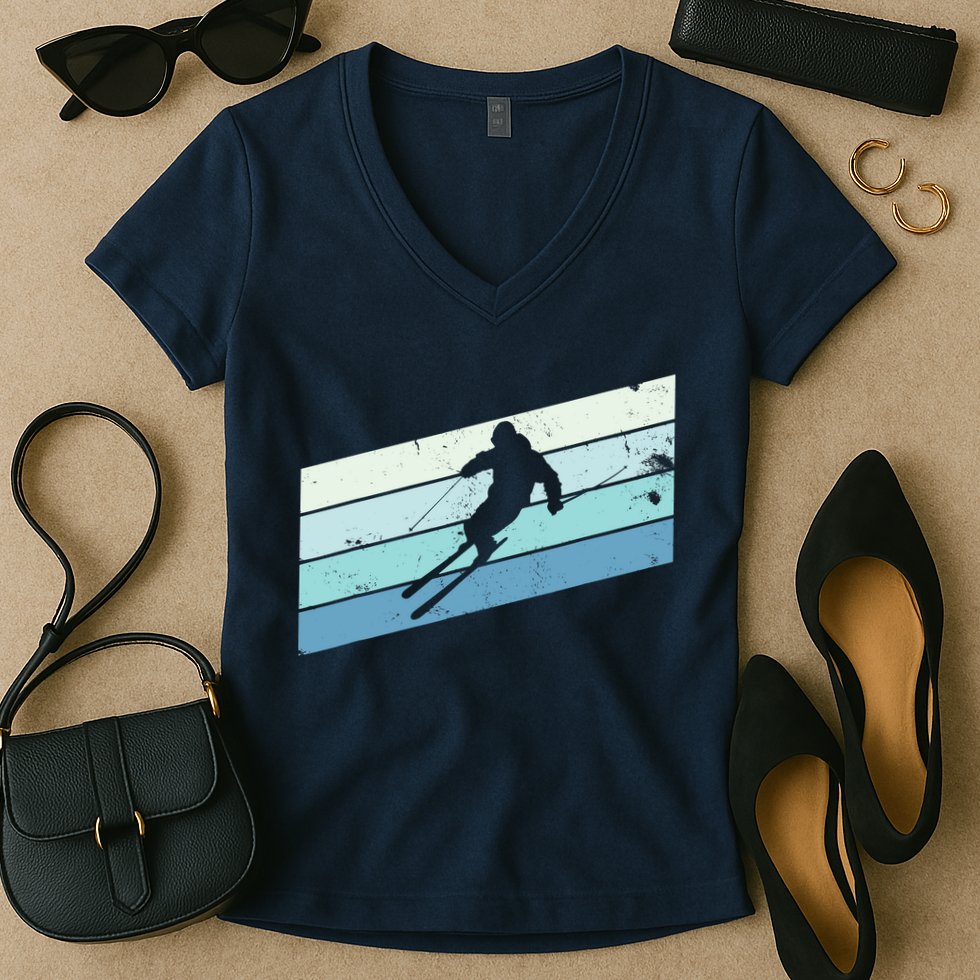 Winter Sports And Snow Skier Retro Snow Skiing Women's V-Neck T-Shirt