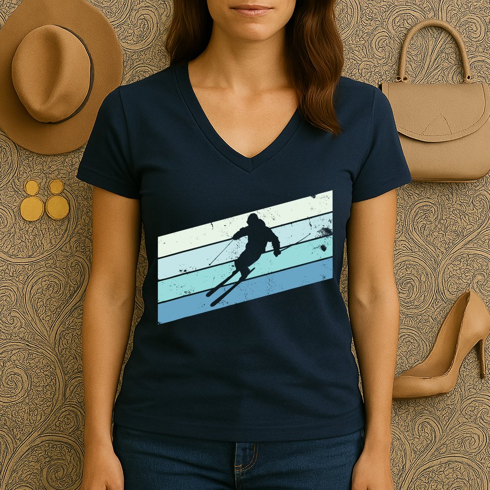 Winter Sports And Snow Skier Retro Snow Skiing Women's V-Neck T-Shirt