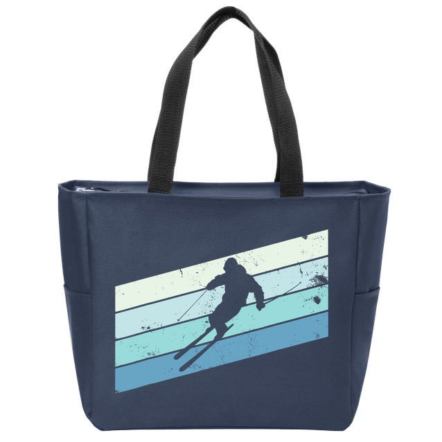 Winter Sports And Snow Skier Retro Snow Skiing Zip Tote Bag