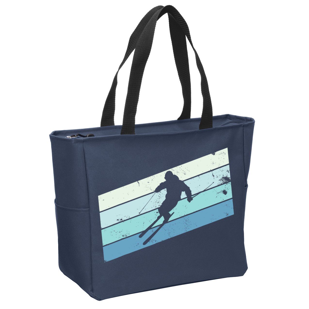 Winter Sports And Snow Skier Retro Snow Skiing Zip Tote Bag