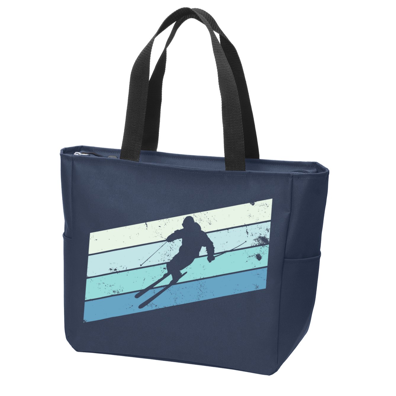 Winter Sports And Snow Skier Retro Snow Skiing Zip Tote Bag