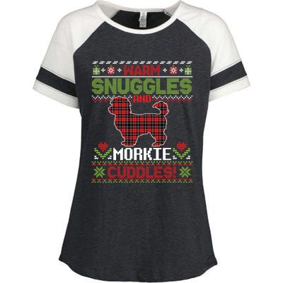 Warm Snuggles And Morkie Dog Cuddles Merry Christmas Mom Dad Gift Enza Ladies Jersey Colorblock Tee