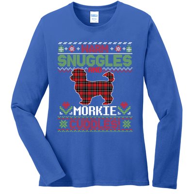 Warm Snuggles And Morkie Dog Cuddles Merry Christmas Mom Dad Gift Ladies Long Sleeve Shirt