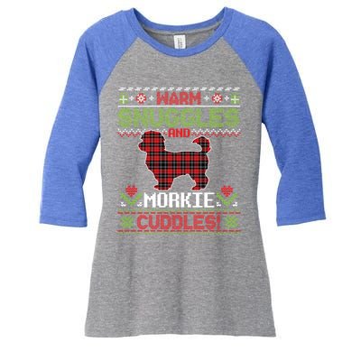 Warm Snuggles And Morkie Dog Cuddles Merry Christmas Mom Dad Gift Women's Tri-Blend 3/4-Sleeve Raglan Shirt