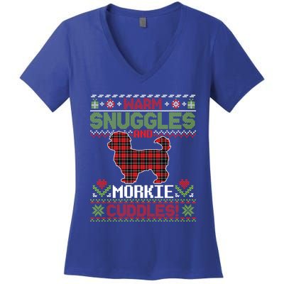 Warm Snuggles And Morkie Dog Cuddles Merry Christmas Mom Dad Gift Women's V-Neck T-Shirt