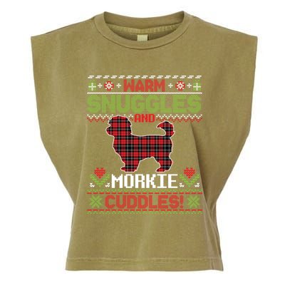 Warm Snuggles And Morkie Dog Cuddles Merry Christmas Mom Dad Gift Garment-Dyed Women's Muscle Tee