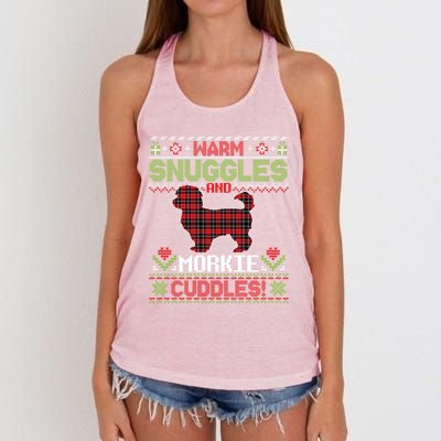 Warm Snuggles And Morkie Dog Cuddles Merry Christmas Mom Dad Gift Women's Knotted Racerback Tank