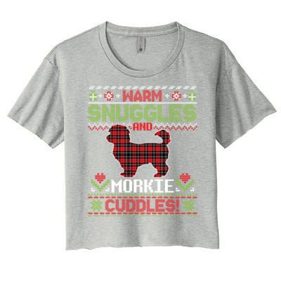 Warm Snuggles And Morkie Dog Cuddles Merry Christmas Mom Dad Gift Women's Crop Top Tee