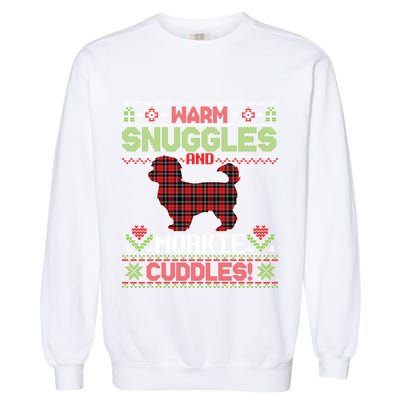 Warm Snuggles And Morkie Dog Cuddles Merry Christmas Mom Dad Gift Garment-Dyed Sweatshirt