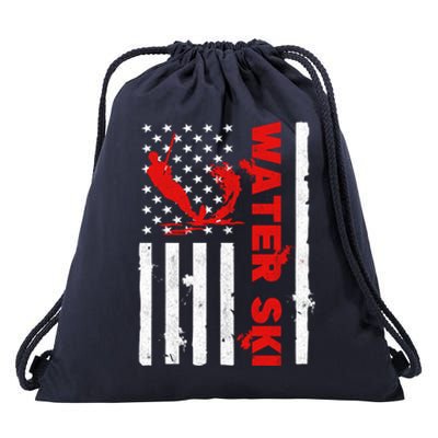 Water Ski American Flag Beachsports Wave Lover Water Skiing Gift Drawstring Bag