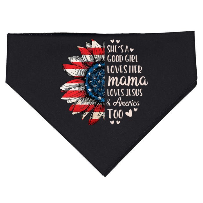 Womens Shes A Good Girl Loves Her Mama Jesus America Too USA-Made Doggie Bandana