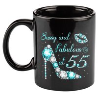 Wo Sassy and fabulous at 55 Years Old High Heel 55th Birthday 11oz C Handle Ceramic Mug