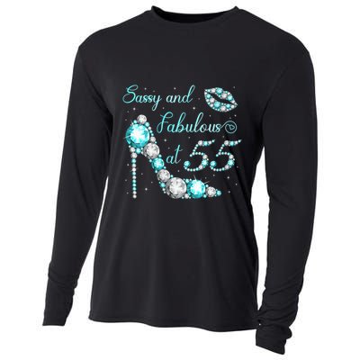 Wo Sassy and fabulous at 55 Years Old High Heel 55th Birthday Cooling Performance Long Sleeve Crew