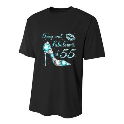 Wo Sassy and fabulous at 55 Years Old High Heel 55th Birthday Youth Performance Sprint T-Shirt