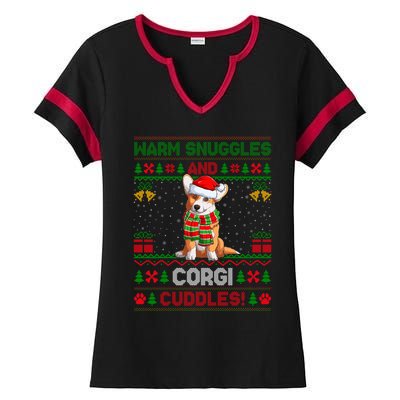 Warm Snuggles And Corgi Cuddles Ugly Santa Corgi Christmas Gift Ladies Halftime Notch Neck Tee