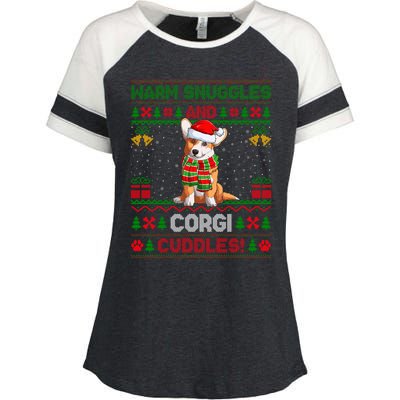 Warm Snuggles And Corgi Cuddles Ugly Santa Corgi Christmas Gift Enza Ladies Jersey Colorblock Tee