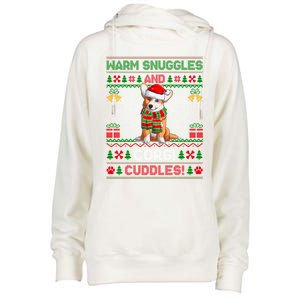 Warm Snuggles And Corgi Cuddles Ugly Santa Corgi Christmas Gift Womens Funnel Neck Pullover Hood