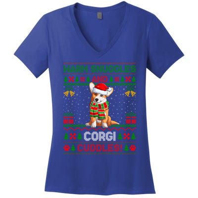 Warm Snuggles And Corgi Cuddles Ugly Santa Corgi Christmas Gift Women's V-Neck T-Shirt