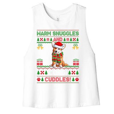 Warm Snuggles And Corgi Cuddles Ugly Santa Corgi Christmas Gift Women's Racerback Cropped Tank