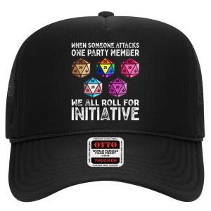 When Someone Attacks One Party Member D20 Dice LGBTQ Ally High Crown Mesh Back Trucker Hat