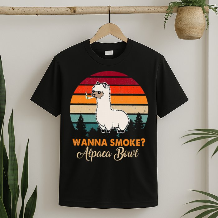 Wanna Smoke Alpaca Bowl Funny Alpaca T-Shirt