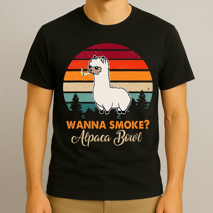 Wanna Smoke Alpaca Bowl Funny Alpaca T-Shirt