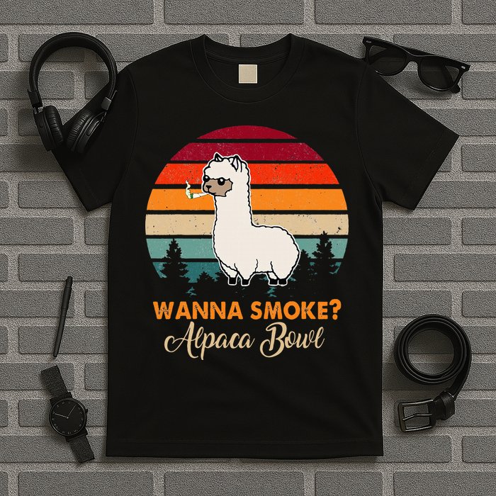 Wanna Smoke Alpaca Bowl Funny Alpaca T-Shirt
