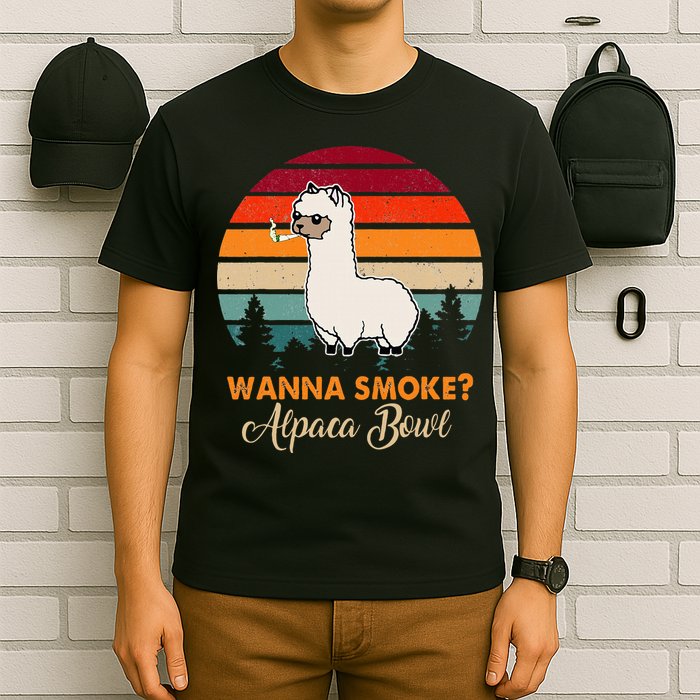 Wanna Smoke Alpaca Bowl Funny Alpaca T-Shirt