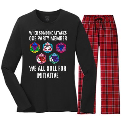 When Someone Attacks One Party Member D20 Dice Lgbtq Ally Women's Long Sleeve Flannel Pajama Set 