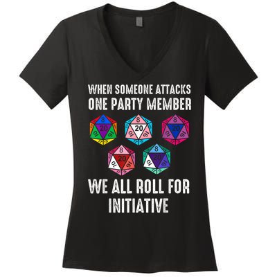 When Someone Attacks One Party Member D20 Dice Lgbtq Ally Women's V-Neck T-Shirt