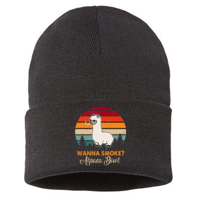 Wanna Smoke Alpaca Bowl Funny Alpaca Sustainable Knit Beanie