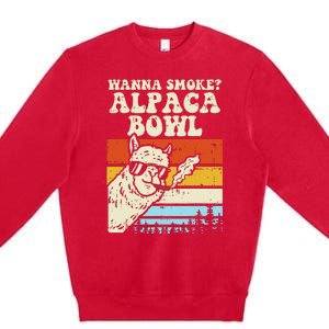 Wanna Smoke Alpaca Bowl Weed Funny Cannabis 420 Stoner Gift Premium Crewneck Sweatshirt