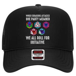 When Someone Attacks One Party Member D20 Dice Lgbtq High Crown Mesh Back Trucker Hat