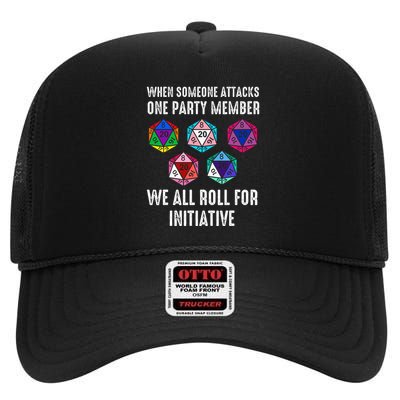 When Someone Attacks One Party Member D20 Dice Lgbtq High Crown Mesh Back Trucker Hat