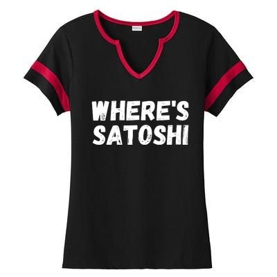 Where’s Satoshi, Bitcoin, DeFi BTC, Est.2009, Crypto Mining Ladies Halftime Notch Neck Tee