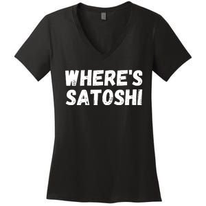 Where’s Satoshi, Bitcoin, DeFi BTC, Est.2009, Crypto Mining Women's V-Neck T-Shirt