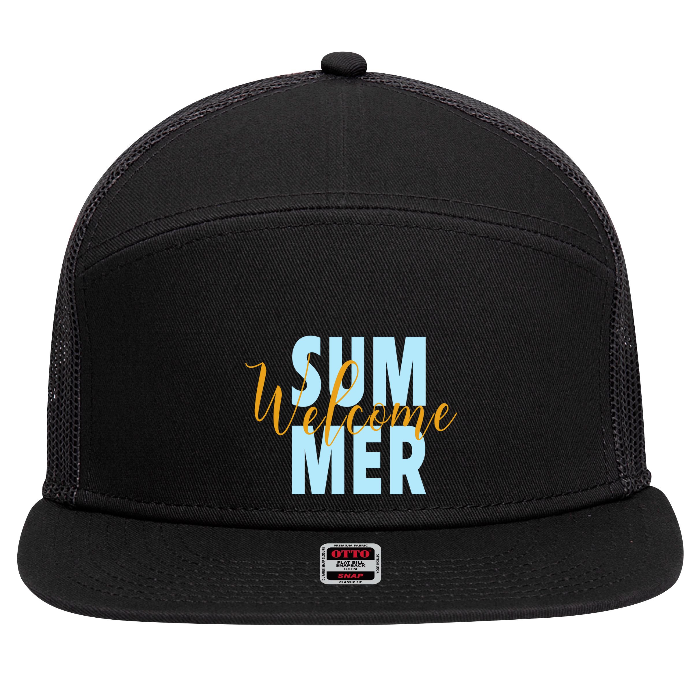 Welcome Summer | Beach Graphic Tops Summer Vacation 7 Panel Mesh Trucker Snapback Hat