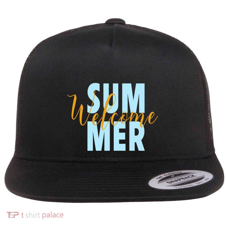 Welcome Summer | Beach Graphic Tops Summer Vacation Flatbill Hat
