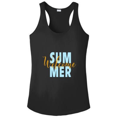 Welcome Summer | Beach Graphic Tops Summer Vacation Ladies PosiCharge Competitor Racerback Tank