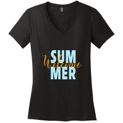 Welcome Summer | Beach Graphic Tops Summer Vacation Women's V-Neck T-Shirt