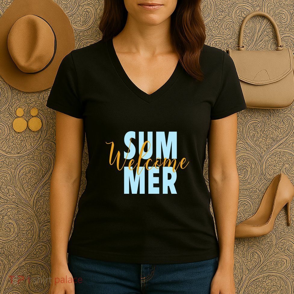 Welcome Summer | Beach Graphic Tops Summer Vacation Women's V-Neck T-Shirt