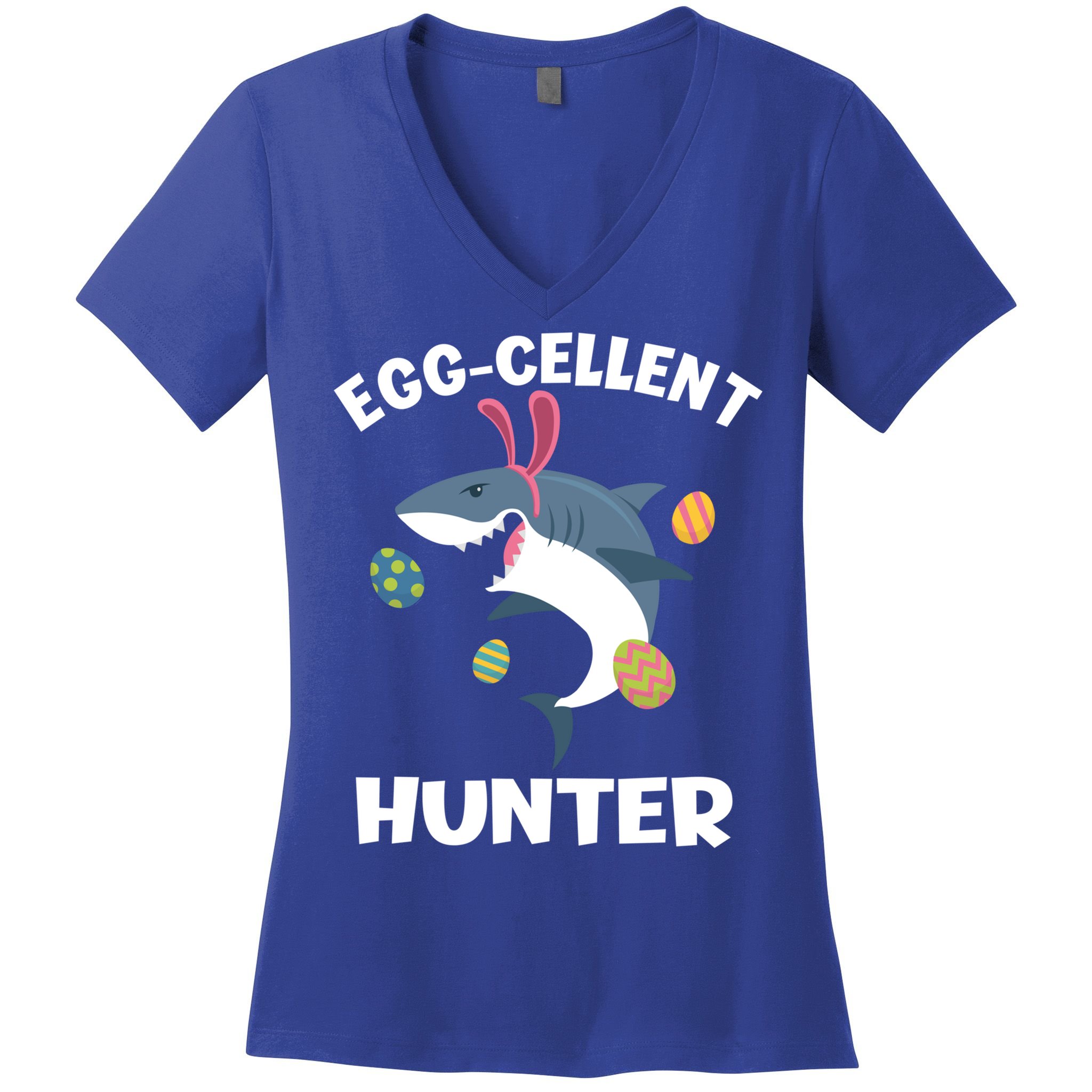 White Shark Bunny Eggfunny Giftcellent Hunter Funny Easter Cute Gift Women's V-Neck T-Shirt