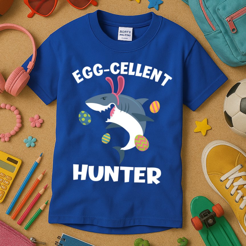 White Shark Bunny Eggfunny Giftcellent Hunter Funny Easter Cute Gift Kids T-Shirt