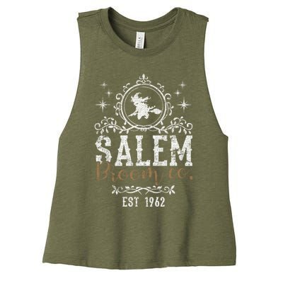 Witches Salem Broom Company Grunge Halloween S Witch Gift Women's Racerback Cropped Tank