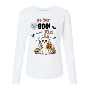 We Say Boo To The Flu Halloween Boo Ghost Womens Cotton Relaxed Long Sleeve T-Shirt