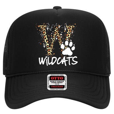 Wildcats Spirit Bold Letter W And Paw High Crown Mesh Back Trucker Hat