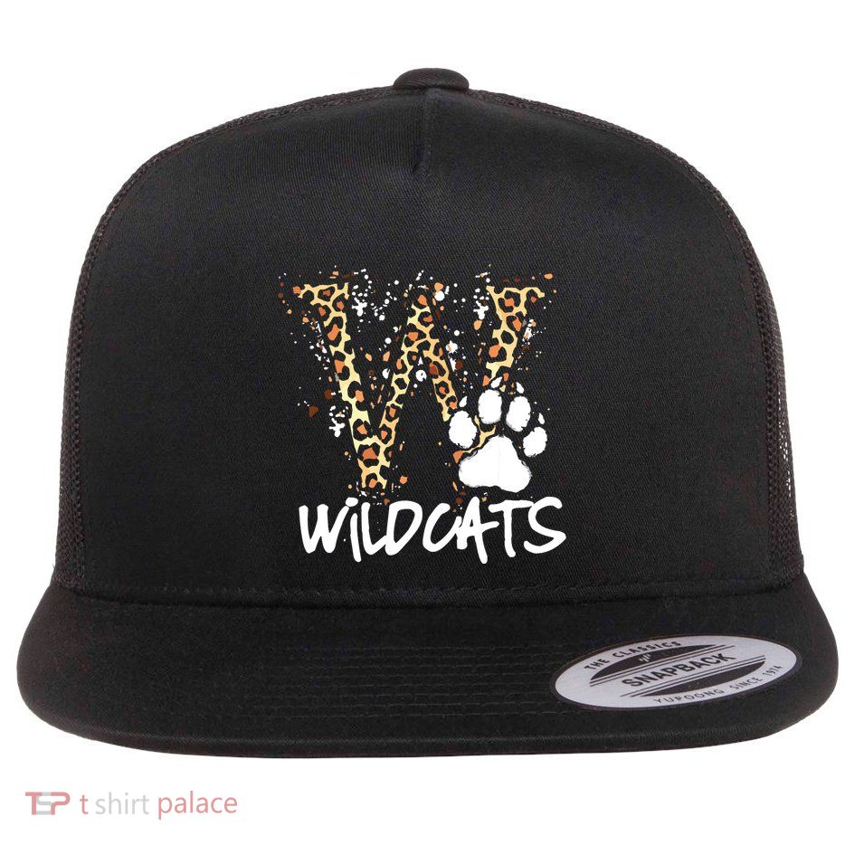 Wildcats Spirit Bold Letter W And Paw Flat Bill Trucker Hat