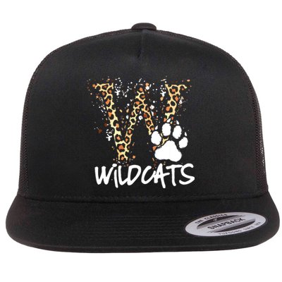 Wildcats Spirit Bold Letter W And Paw Flat Bill Trucker Hat